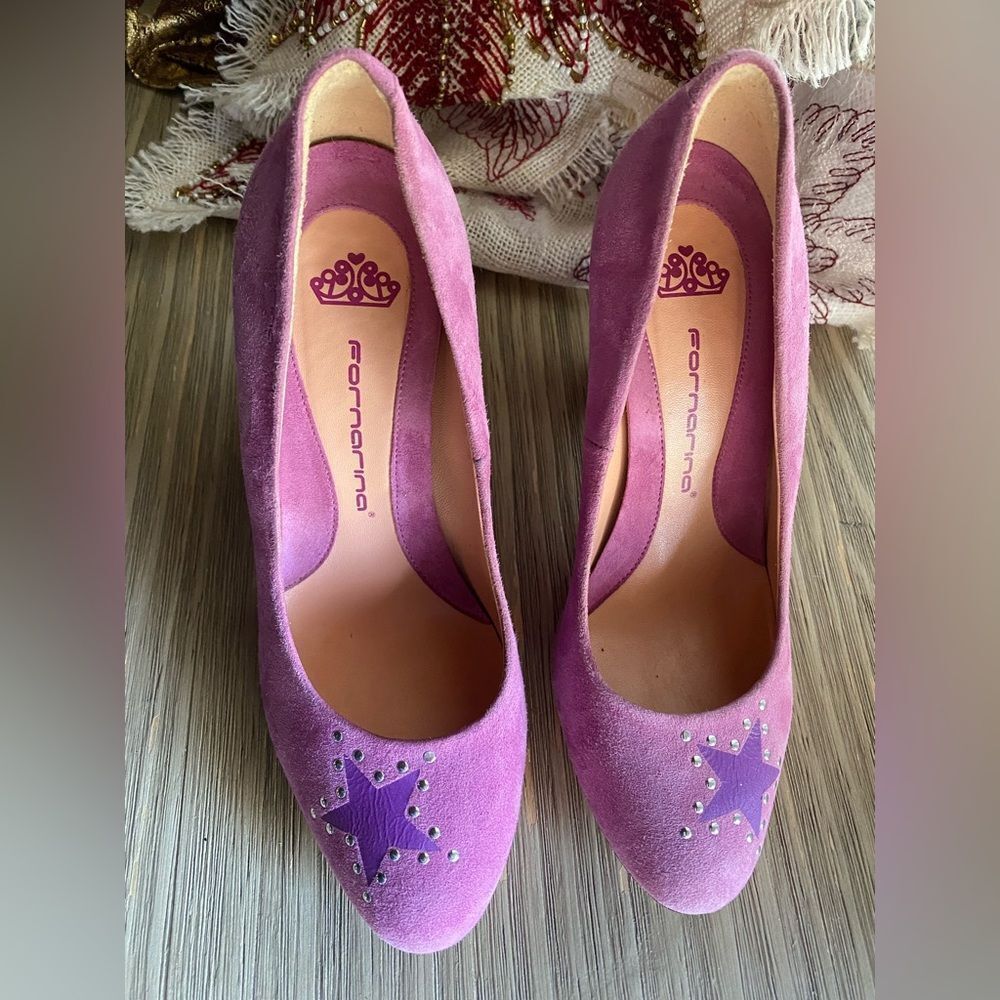 FORNARINA Womens Shoes Pump Purple  Suede Star Sz 37 EU